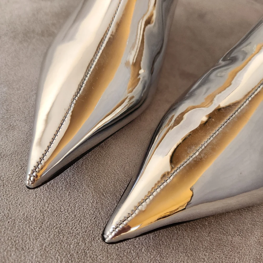 Gianni Bini Booties 6.5 Silver Mirror Georgina Kitten Heels Pointed Toe New $140